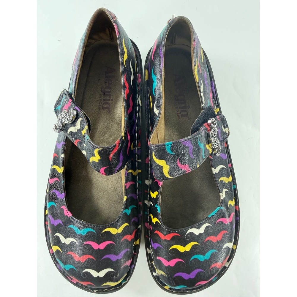 Alegria Paloma Mustache Leather Mary Jane Clogs Black Multi PAL-222 Size 39 - Picture 4 of 8